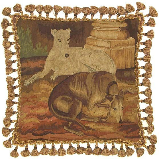 Two Dogs Resting - 22" x 22" Aubusson pillow