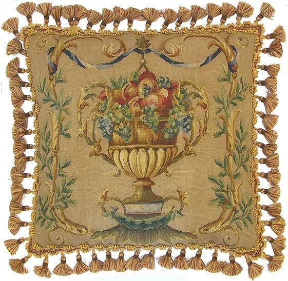 Fruit Vase in Gold - 22" x 22" Aubusson pillow