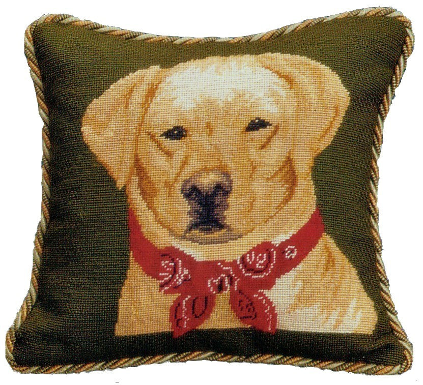 Dog Needlepoint Down Throw Pillow