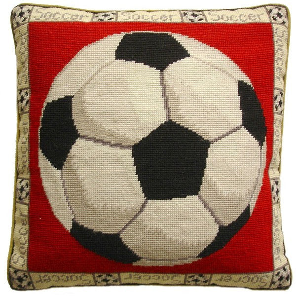 Scoccerball - 16 x 16" needlepoint pillow