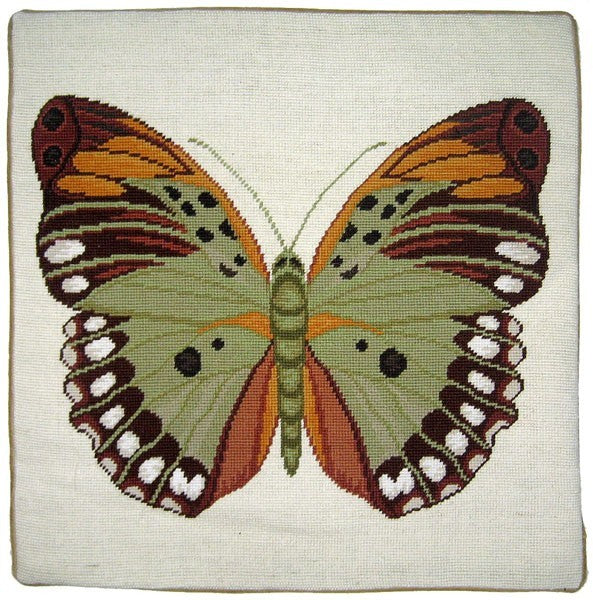 Brown and Green Butterfly - 21 x 21" needlepoint pillow