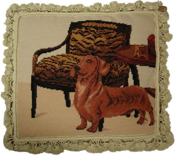 Weiner Dog and Chair - 16 x 18" needlepoint pillow