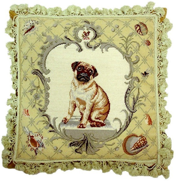 Shells and Dog - 18" x 18" needlepoint pillow