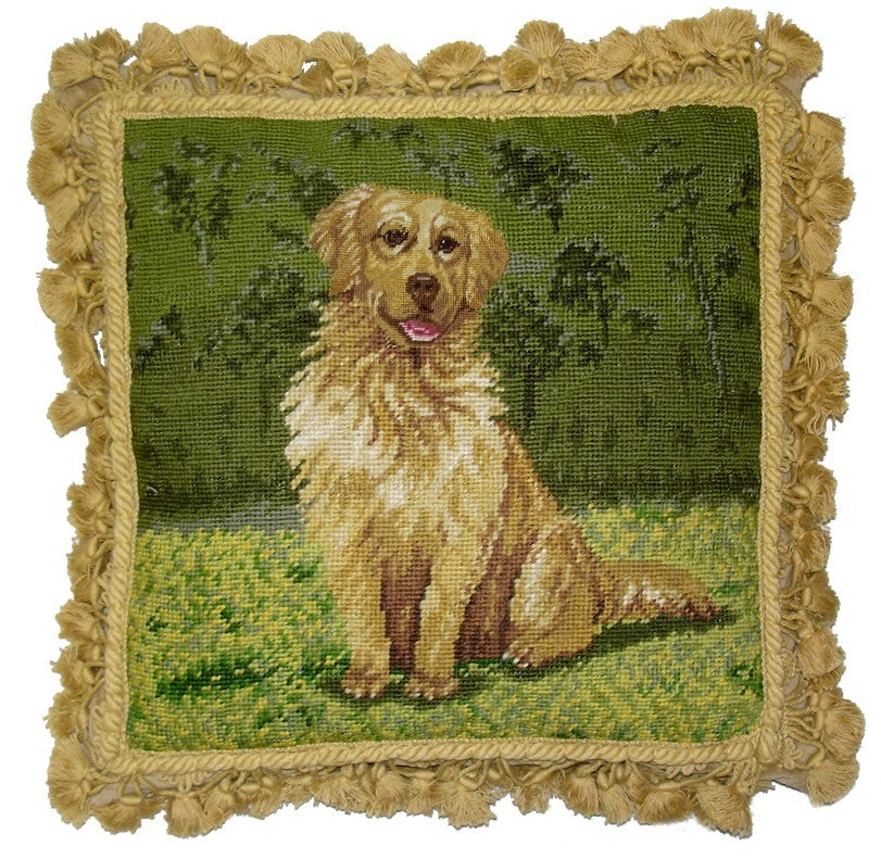 Large Tan Dog - Needlepoint Pillow 16x16