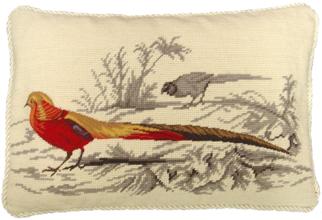 Two Long Tail Birds - 13" x 19" needlepoint pillow