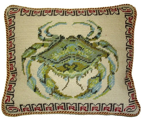 Green Crab - 10" x 12" needlepoint pillow