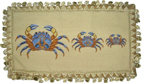 Three Blue Crabs - 12" x 22" needlepoint pillow