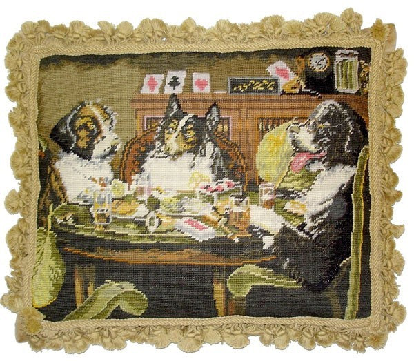 Five Dogs at Cards - 18" x 22" needlepoint pillow