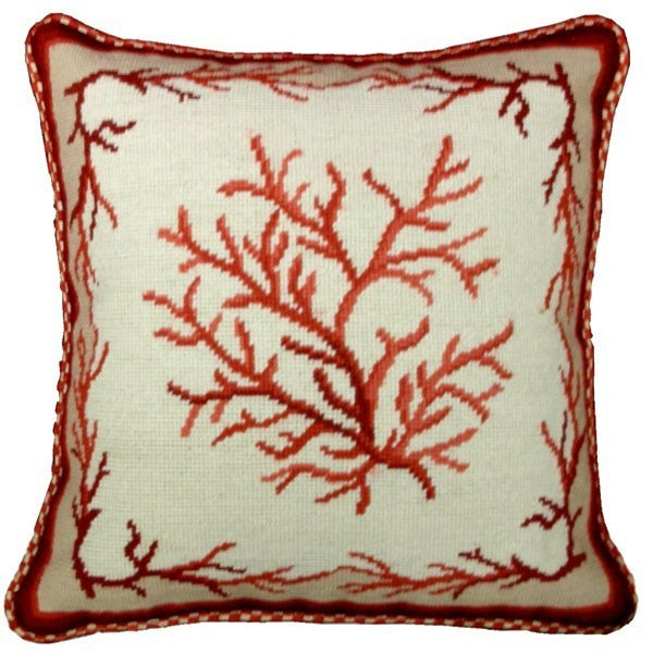 Red Coral - 17" x 17" needlepoint pillow