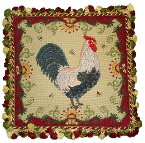 Rooster and Red - 20" x 20" needlepoint pillow