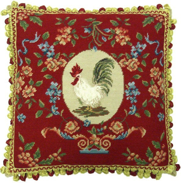 White Rooster Facing Left - 20" x 20" needlepoint pillow