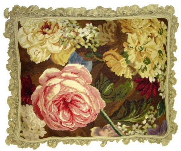 Pink Rose White Accents - 18" x 22" needlepoint pillow