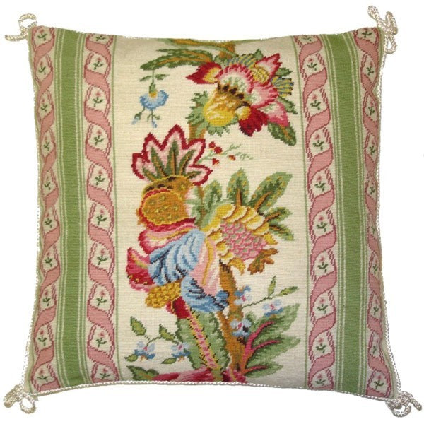 Abstract Flowers on Pink - 16 x 16" needlepoint pillow