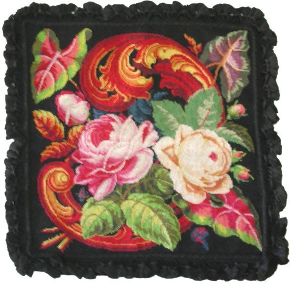 Cladiums and Roses - 22" x 22" needlepoint pillow