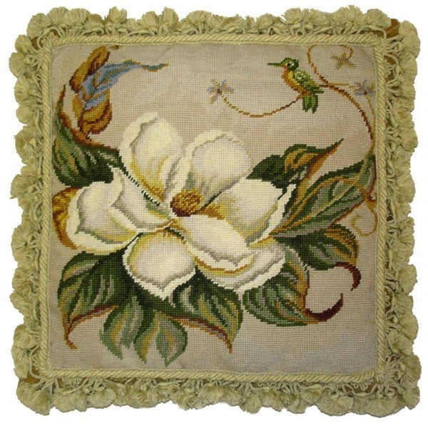 Study of Magnolia - 18" x 18" needlepoint pillow