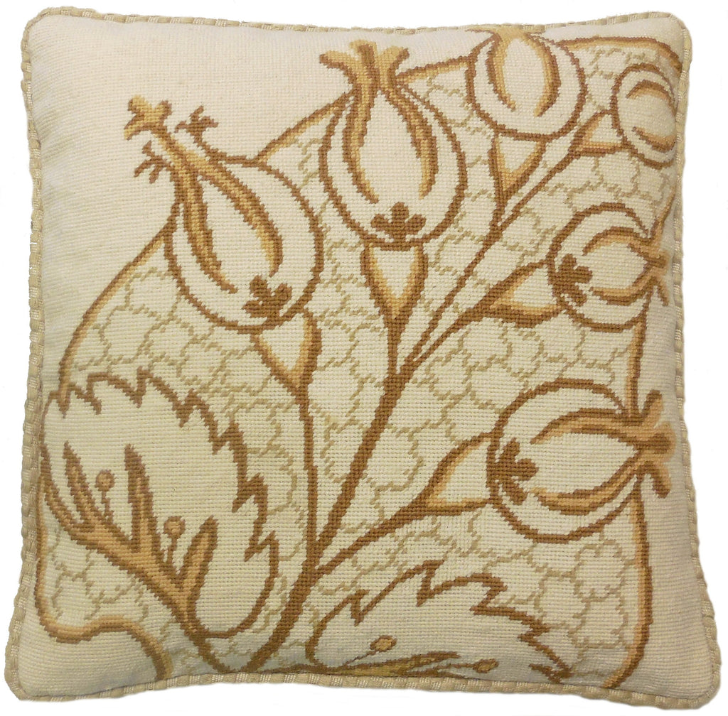 Abstract Plant Brown - Needlepoint Pillow 19x19