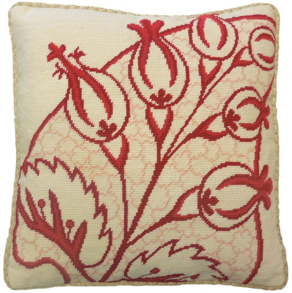 Abstract Plant Red - Needlepoint Pillow 19x19