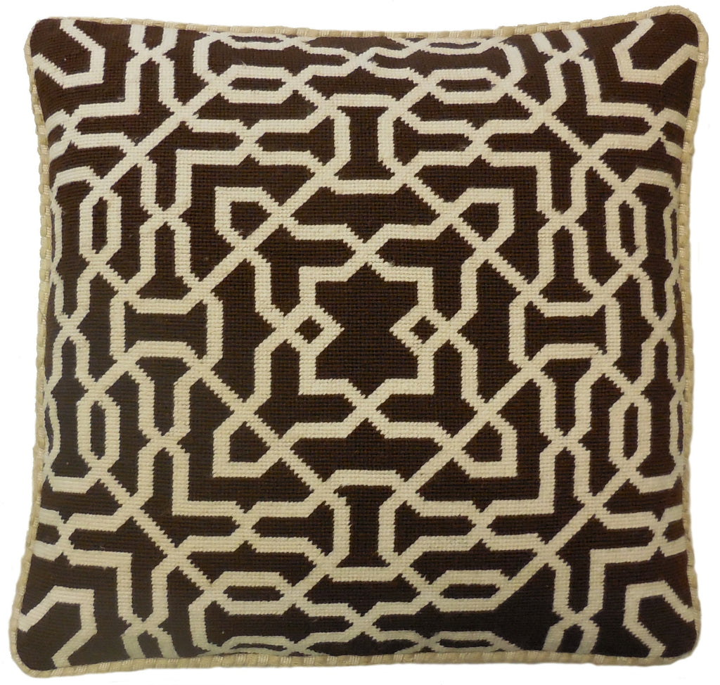 Cream on Dark Taupe Pattern - Needlepoint Pillow 19x19