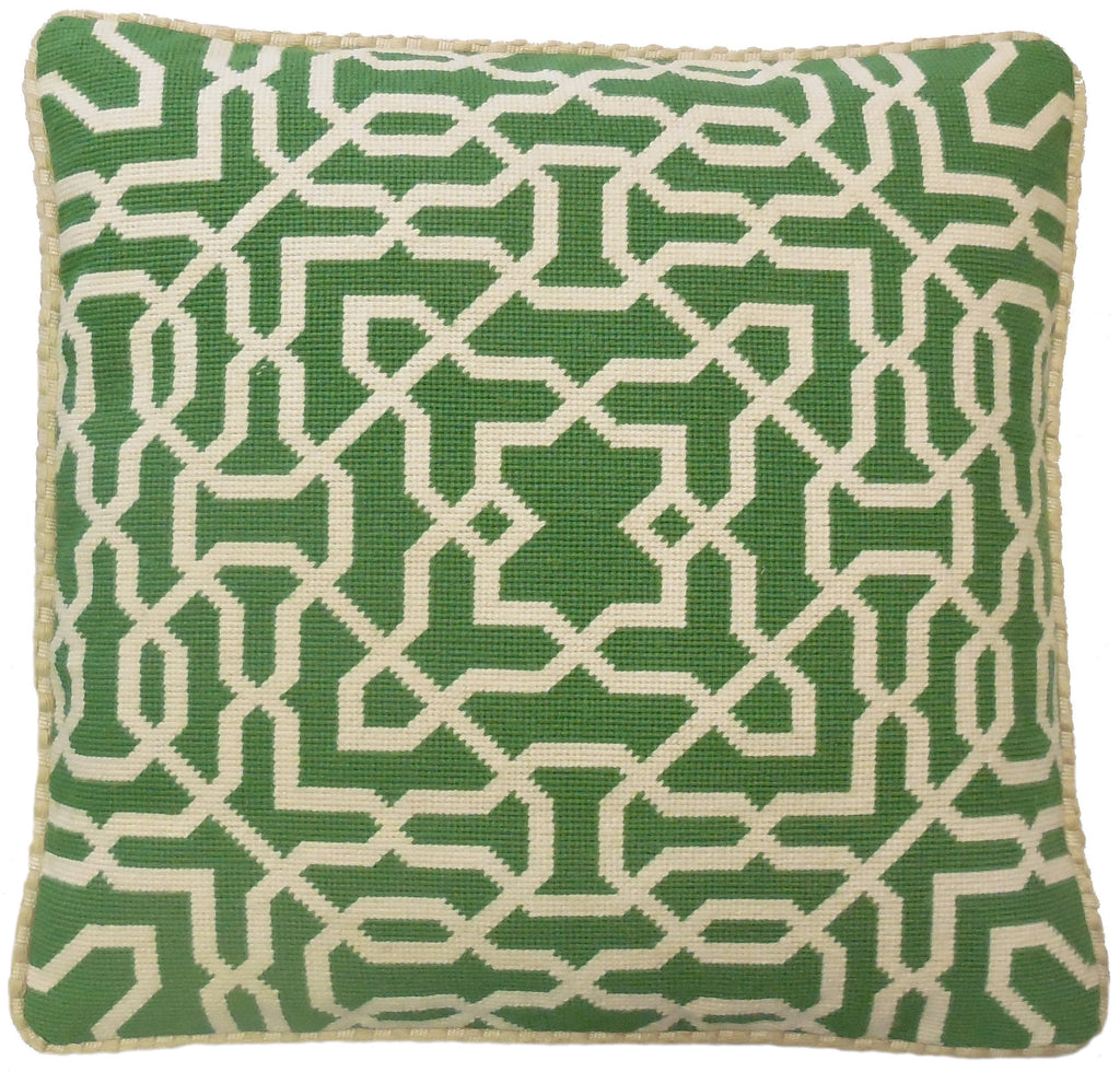 Cream on Green Pattern - Needlepoint Pillow 19x19