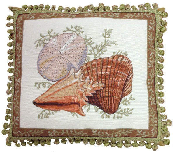 Two Shells and Urchin - 18" x 20" needlepoint pillow