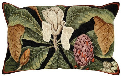 Magnolia 18" x 28 needlepoint pillow