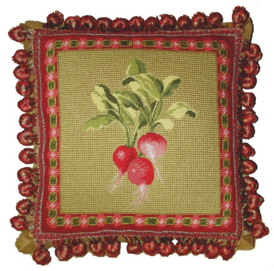 Radish on Green - 12" x 12" needlepoint pillow