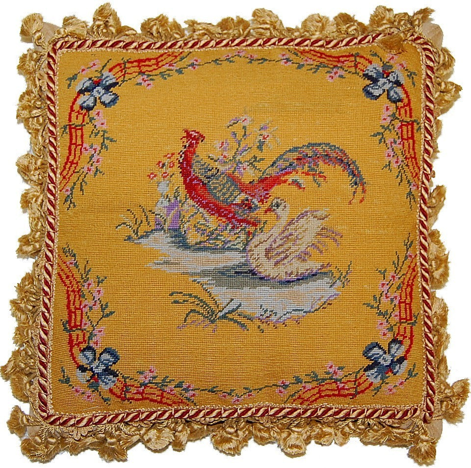 Pheasant on Gold - 16 x 16" needlepoint pillow