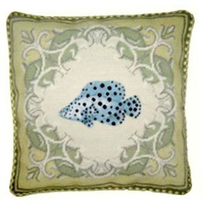Black Spotted Fish - 17" x 17" needlepoint pillow