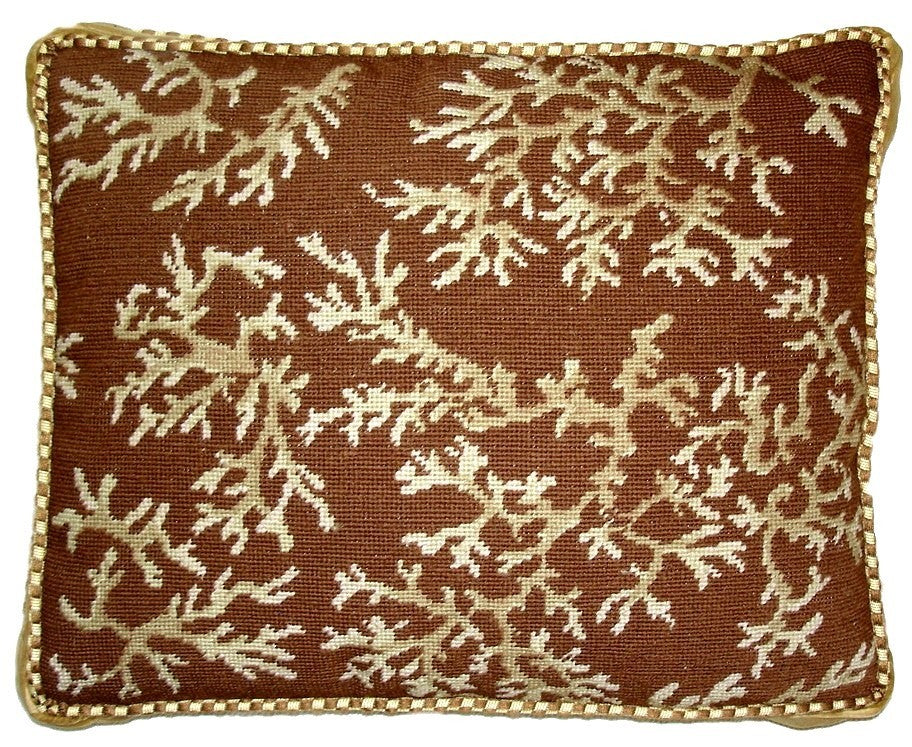 Coral on Brown - 17" x 21" needlepoint pillow