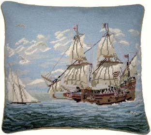 Two Ships - 17 by 19" needlepoint pillow