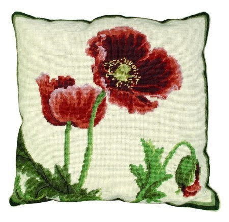 Poppies 18" x 18 needlepoint pillow