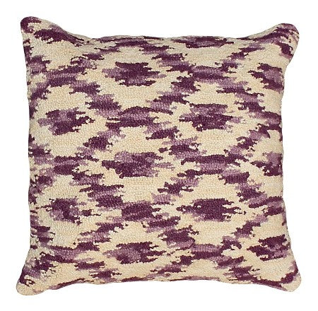 Ikat Prune 18" x 18 Hooked Wool Pillow