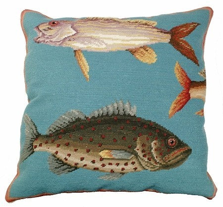Saltwater Fish 1 20" x20 needlepoint pillow, Beige Velvet Back